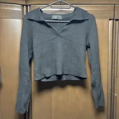 ダークグレー クロップドセーター 長袖