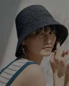 ameri vintage MEDI RAFFIA LADY HAT★ブラックのサムネイル