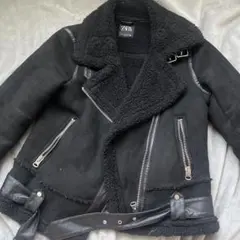 ZARA ブラック シープスキン ライダースジャケット ムートン ファー