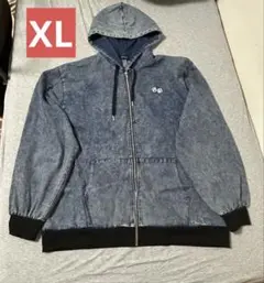 デニム調 フード付きジップパーカー