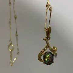 H*読様 【極美】虹色に輝く天然石 ゴールドネックレス 華奢 アンティーク調