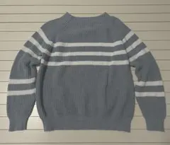 GU　グレー 白ストライプ 長袖セーター　М