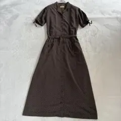 インゲボルグ シャツワンピース M ロング ドット柄 カーキ マキシ丈 リボン