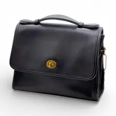 【美品✨】オールドコーチ ハンドバッグ ターンロック レザー ブラック 9870