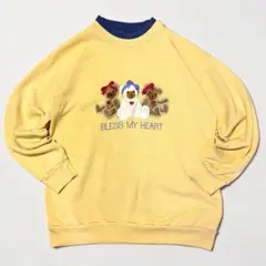 USA製 スウェット テディベア刺繍 裏起毛 L イエロー ヴィンテージ