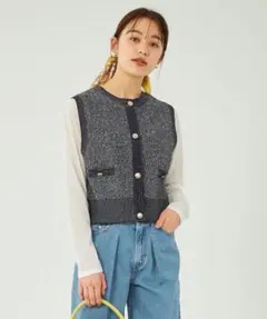 美品】グリーンレーベルリラクシング ツイードライク ニットベスト 金