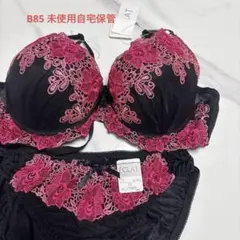 ECLAT ブラとショーツセット 黒にピンクレース豪華刺繍B85 LL