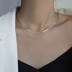 サージカルステンレス 爆売✨2連 シルバーネックレス 高品質 スネークチェーン