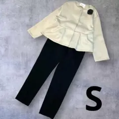 セレモニー　パンツセット　ペプラムジャケット　ベージュ　入学式　入園式　S