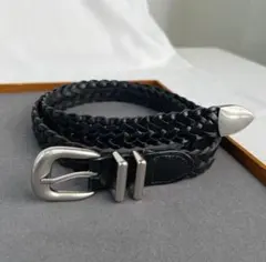 ブラックレザー編み込みベルト