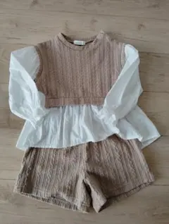 SERAPH ベージュ 長袖トップスとショートパンツセット 110