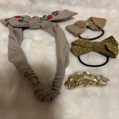 ヘアアクセサリーセット　ブラウン系　まとめ売り ヘアバンド　ゴム２点　バレッタ