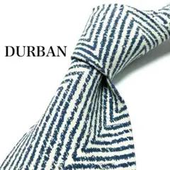 ★【極美品】 DURBAN 総柄 ネクタイ ホワイト ネイビー シンプル