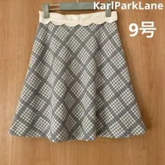 カールパークレーン　フレアスカート グレーとホワイトの千鳥格子チェック柄　9号