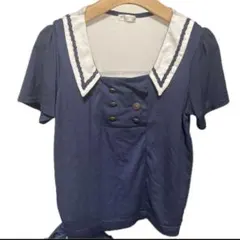 【axes femme】セーラー風 ダブルボタン カットソー ネイビー マリン