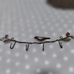 【美品】アイアン製 葉っぱ 鳥 デザインフック 約40cm