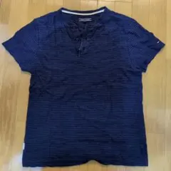 TOMMY HILFIGER ネイビー ストライプ 半袖シャツ S