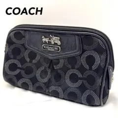 COACH コーチ ポーチ 化粧ポーチ シグネチャー柄 黒 ブラックのサムネイル