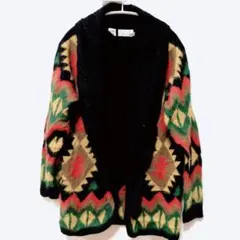​ラファエラ アンゴラ混 カーディガン 幾何学柄 ヴィンテージ風 訳あり品　S