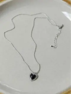 ハートネックレス ブラック シルバー レディース アクセサリー
