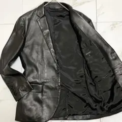 極美品✨ジョゼフオム ラムレザー テーラードジャケット 羊革 ロゴボタン 黒