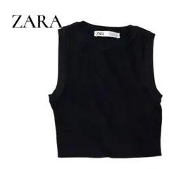 ZARA ザラ クロップニット ノースリーブ 黒 S リブニット タンクトップ