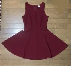 H&M バーガンディ ノースリーブ フレアワンピース US 6