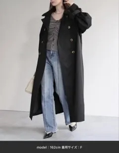 新品未使用！ロング丈トレンチコート ツイル 春アウター Fサイズ ブラック