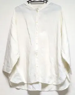 美品 ​ユニクロ 大きいサイズ リネンブレンドバンドカラーシャツ