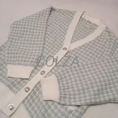 C.O.L.Z.A チェック柄ニットカーディガン白グリーン