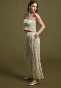 ヤマダヤ Ample ラメ糸刺繍クラッシュベロアワイドパンツ