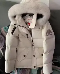 Moose Knuckles 2WAYホワイトダウンジャケット ファー付き*S