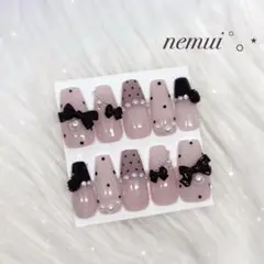 No.38 ネイルチップ ピンク 水玉 韓国 量産型 フレンチガーリー ワンホン