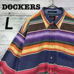 90s DOCKERS ドッカーズ ネイティブボーダー BDシャツ Lサイズ