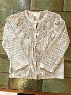 ヴィンテージ　グレーフラワー刺繍 ニットカーディガン