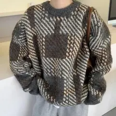 【Chaco closet】ジャガード配色チェックニットプルオーバーのサムネイル