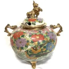 113-1 薩摩焼 金彩花瓶 白薩摩 神山 花鳥文様 - メルカリ