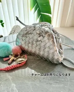 本革 編み込み クラッチバッグ ショルダーバッグ 斜めがけ 大容量 シルバー