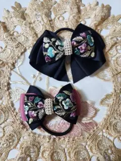 クリスマスSALE!!インド刺繍リボン　ヘアゴム　親子お揃い　姉妹でお揃い