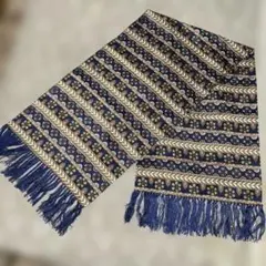 ネイビー花柄ストール フリンジ付き