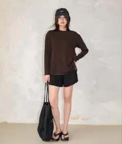 ブラウン 長袖Tシャツ ショートパンツ セット