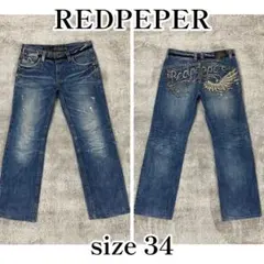 RED PEPPER デニムパンツ 34 L相当 羽 刺繍 Y2K ストレート