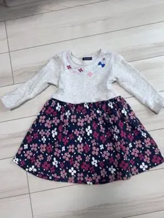 【100cm】Moujonjon 花柄長袖ワンピース