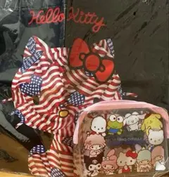 テ入メ上　ハローキティ アメリカ国旗トートバッグ透明ポーチ