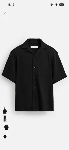 ブラック 半袖シャツ テクスチャー素材ジャカードシャツ