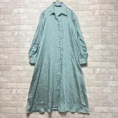 ザラ ZARA ロングワンピース S グリーン 総柄 とろみ 派手 個性的 薄手