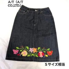 フラワー刺繍 デニムスカート Aライン W28