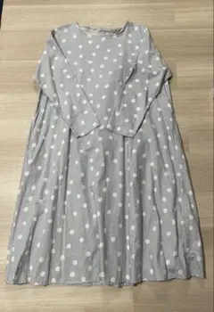【超美品】SM2 前後着ワンピース　ドット　長袖　麻混　ペチコート付き