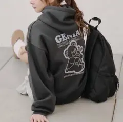 【MARCHES】 裏起毛くま＆うさぎプリントパーカー スミクロ