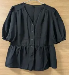 【値下げ❗サイズМ】ユニクロ ブラック ペプラムブラウス Mサイズ 半袖